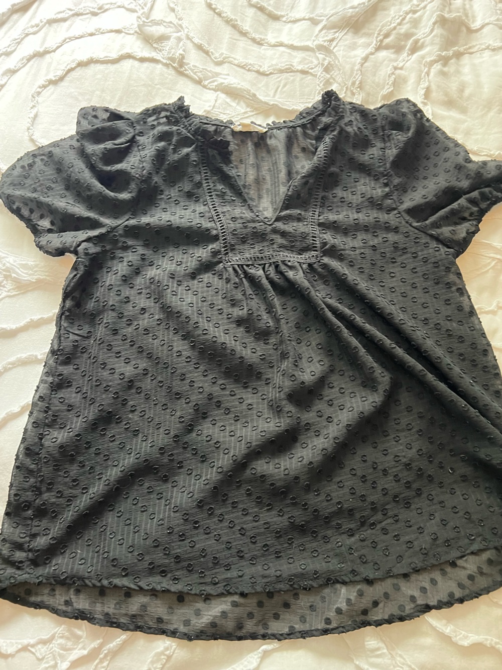 mine Black Swiss Dot Puff Sleeve Blouse